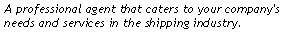 Text Box: A professional agent that caters to your company's needs and services in the shipping industry.

